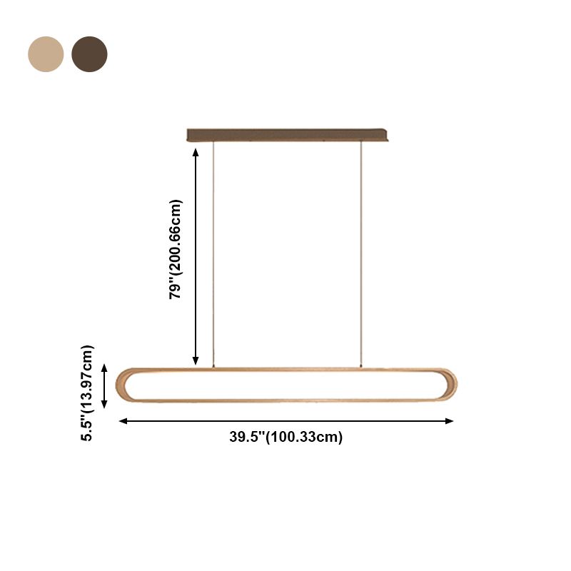 Oval Island Pendant LED Wood Modern Ceiling Pendant Light for Tea Room