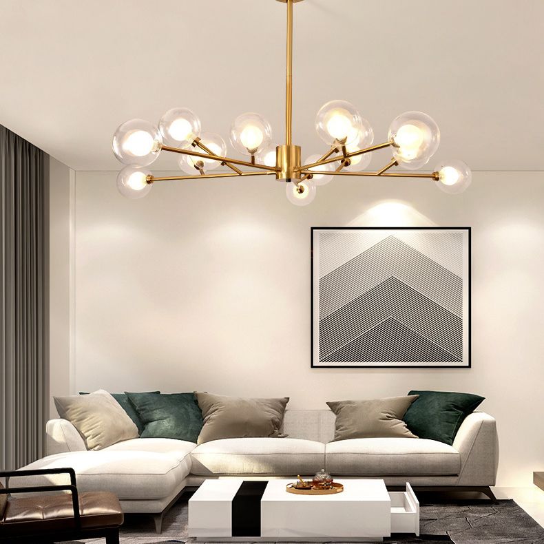 Lampadario a forma di ramo a forma di ramo trasparente Orb a forma di ramo di semplicità contemporanea l'illuminazione in oro elettroplato