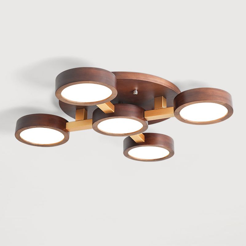 Brown Wood Modern Flush Mount Circle Shape Ceiling Light with Acrylic Shade for Passage
