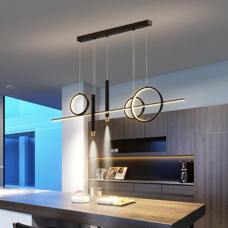 Modern Linear Island Chandelier Lights Metal Pendant Light Kit