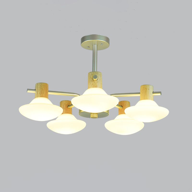 Modernisme Mushroom Semi Flush Light Opal Grosted Verre 5/6 TEAUX PLAFICATION DE CHAMBRE EN BOIS