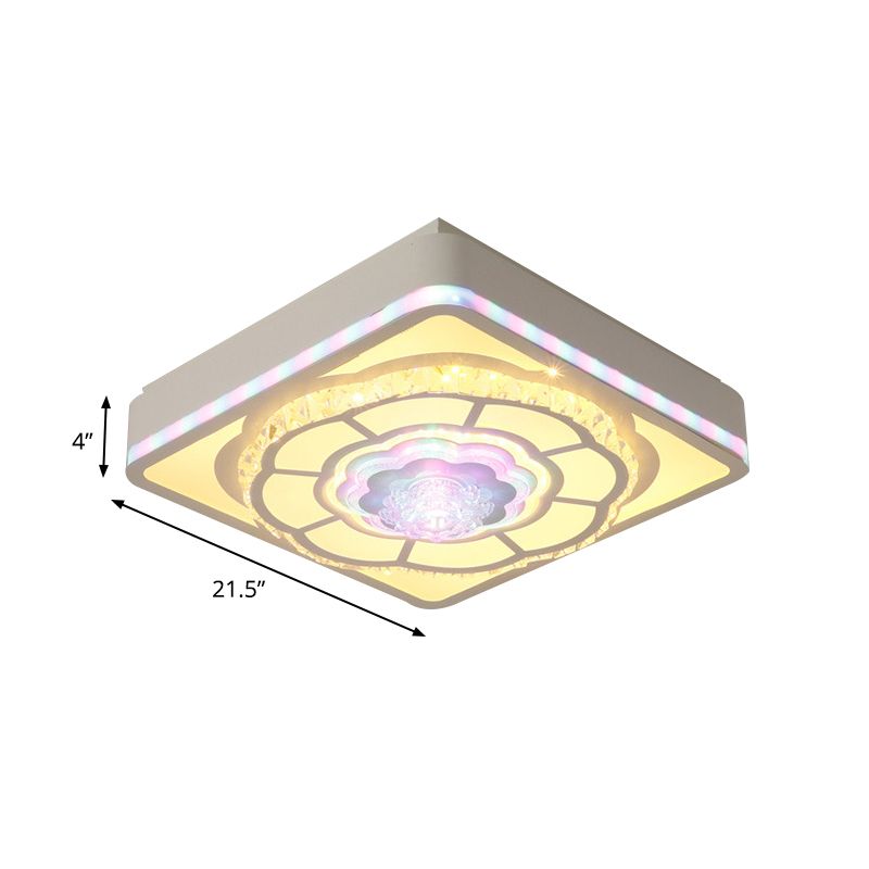 Square Bedroom Close to Ceiling Lamp Nordic Inserted Crystal White Flush Mount Light Fixture with Floral Design