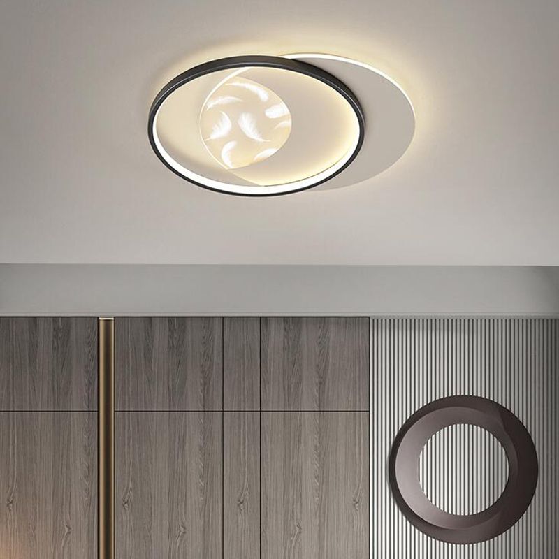 Plafonnier semi-affleurant à LED circulaire pour chambre à coucher dans un luminaire de plafond en acrylique en plumes de style de luxe moderne