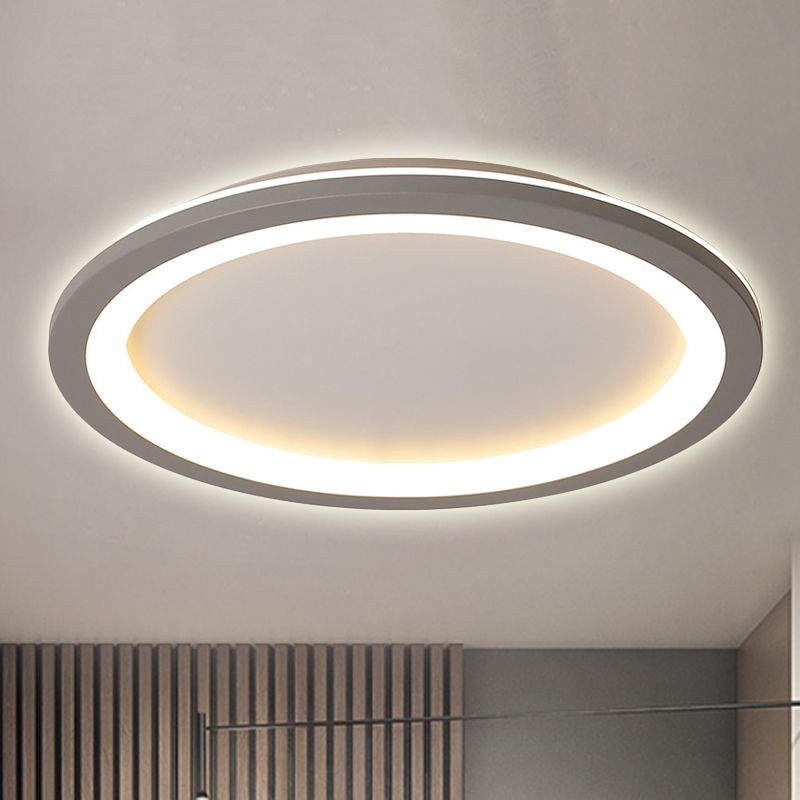 Circle Flush Mount Light Minimalist Metal LED Grey Light with Acrylic Diffuser in White/Warm Light, 10"/14.5"/19" Wide