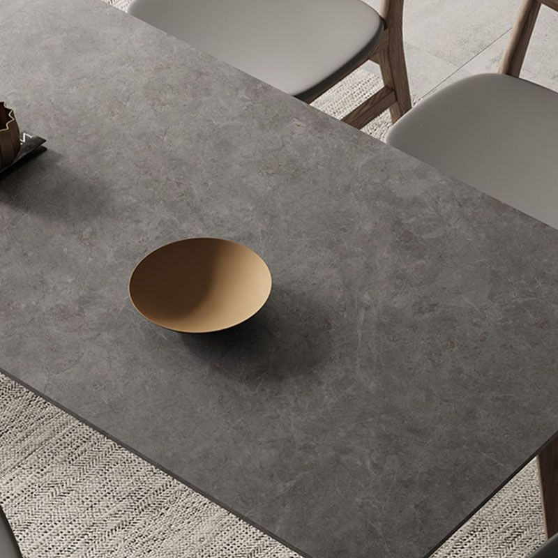 Retro Modern Grey Top Table Solid Wood 4 Legs Dining Room Table