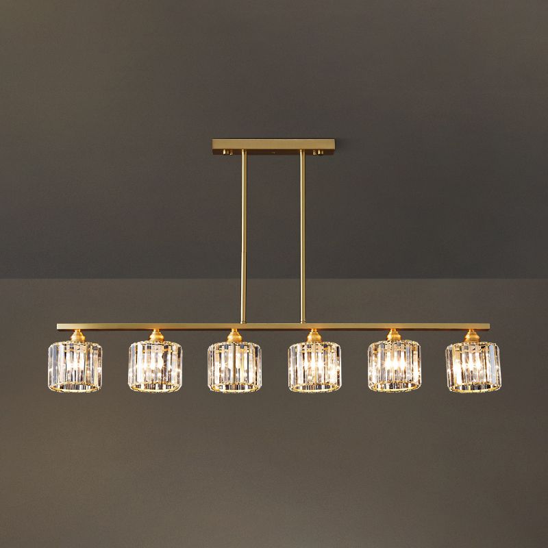 Luminaire d'île contemporaine Crystal Cylinder Island Lights in Gold Finish
