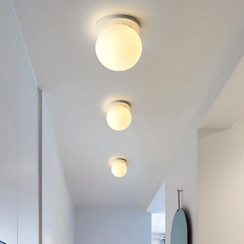 White Shaded Flush Mount Lighting Contemporary Globe Ceiling Light for Foyer