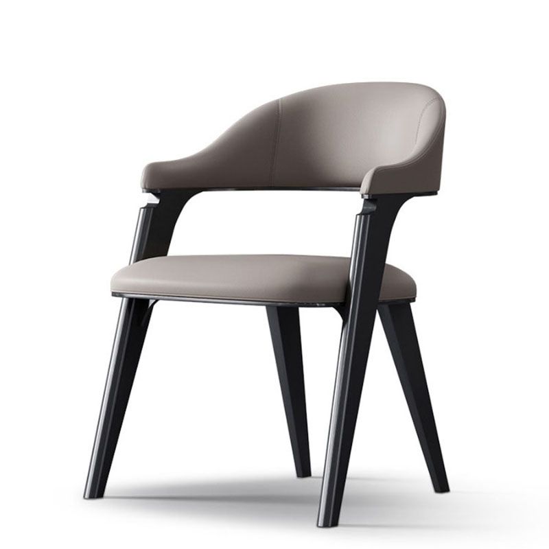 Industrial Style Arm Dining Chair Faux Leather Open Back Dining Chair for Bedroom