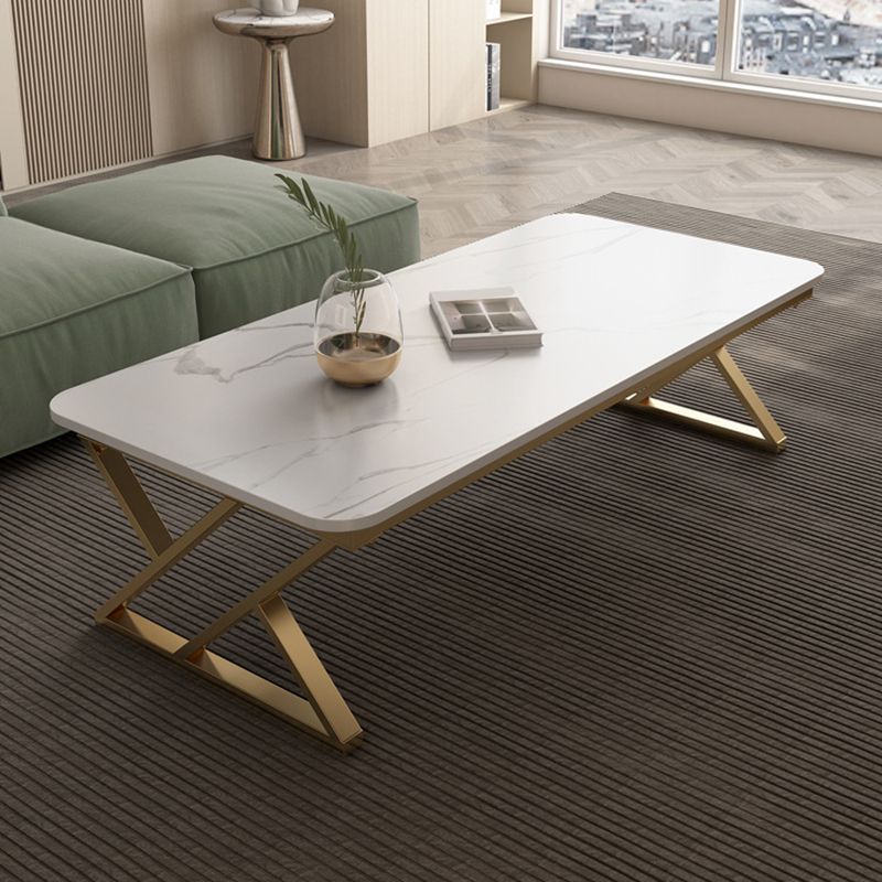 17.7" Tall Glam White/ Grey Slate Top Coffee Table for Living Room