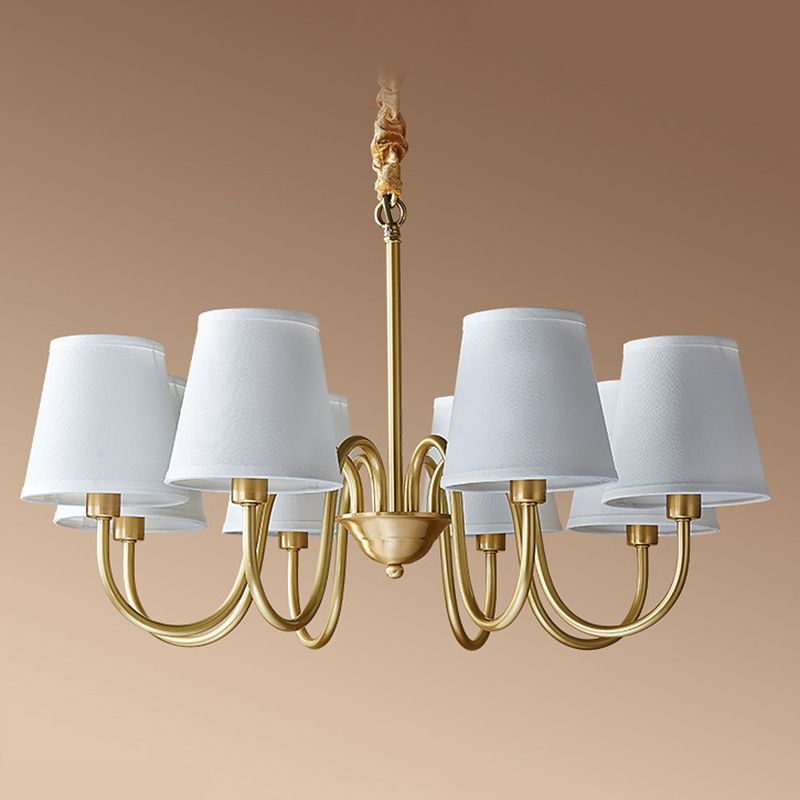 Post-Modern Gold Curving Hanging Chandelier Light Conical Fabric Ceiling Chandelier for Living Room