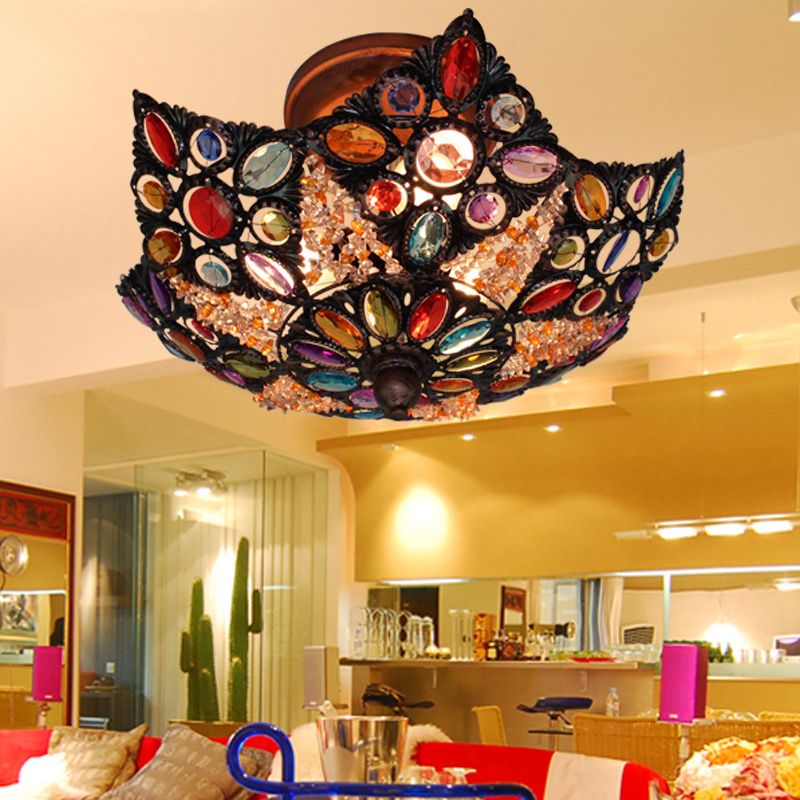 Lámpara de montaje empotrado en forma de estrella para sala de estar, estilo bohemio, Metal, 3 bombillas, 15 "/19" de ancho, accesorio negro montado en el techo con decoración acrílica