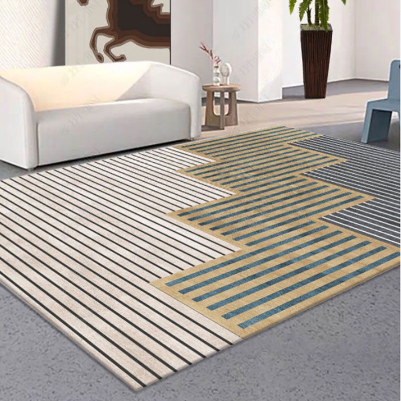 Light Orange Simple Rug Polyester Line Rug Washable Indoor Rug for Living Room