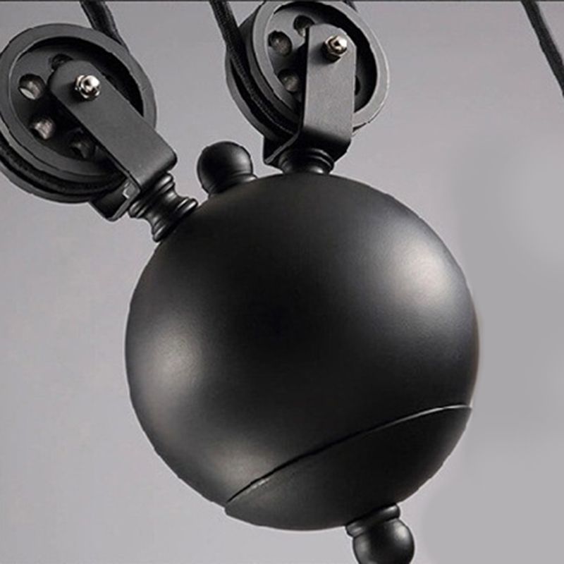 Black 3-Light Pulley Island Pendant Light in Industrial Retro Style Wrought Iron Hanging Lamp for Dining Room