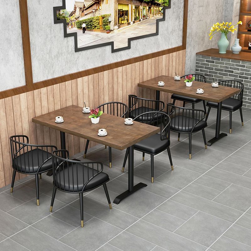 Solid Wood Dining Table Industrial Square Dining Table with Metal Base