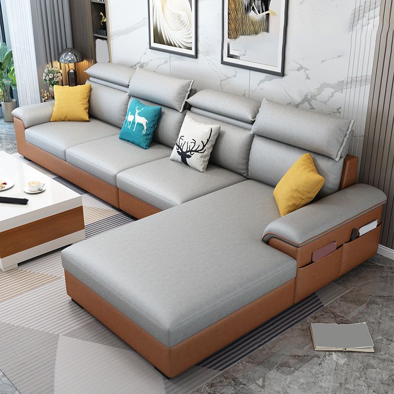Modern Style Sofa Bed Solid Wood Frame Imitation Leather Built-in Armrest Sofa