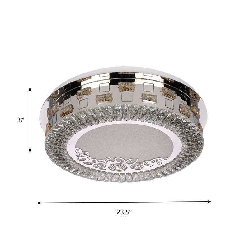 Round Bedroom Ceiling Mounted Light Simplicity Beveled Crystal LED Chrome Flush Mount Lamp