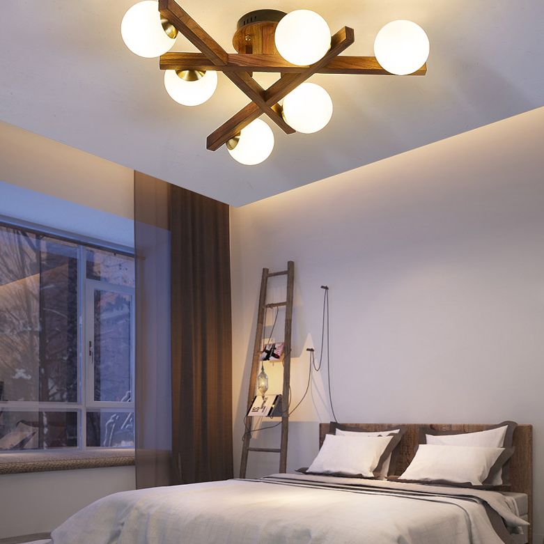 Soggiorno moderno semifulò l'illuminazione a monte sputnik a soffitto in legno montato