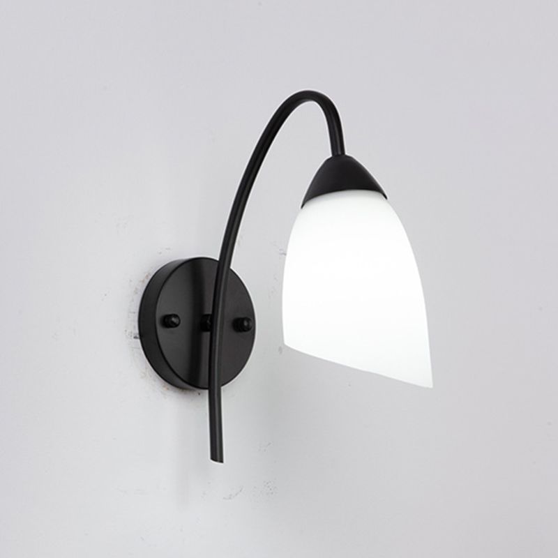 Black Metal Wall Light Modernism White Shaded Lighting for Foyer