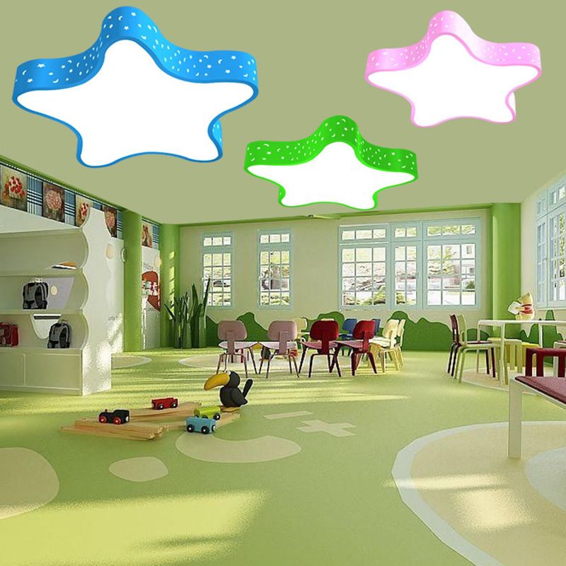 Star Shaped Playroom Ceiling Fixture Acrylic Kids LED Flush Mount Recessed Lighting in Red/Pink/Yellow