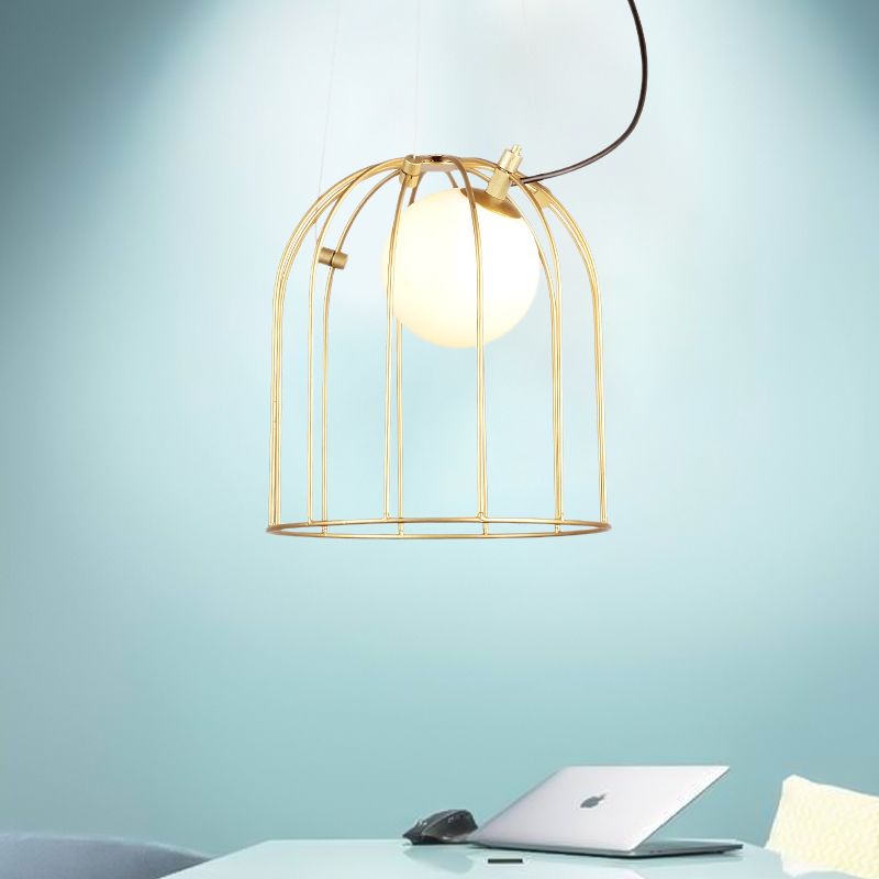 Gold Dome Wire Cage Pendant Lighting Metal Simple Style 1 Light Dining Room Hanging Ceiling Light
