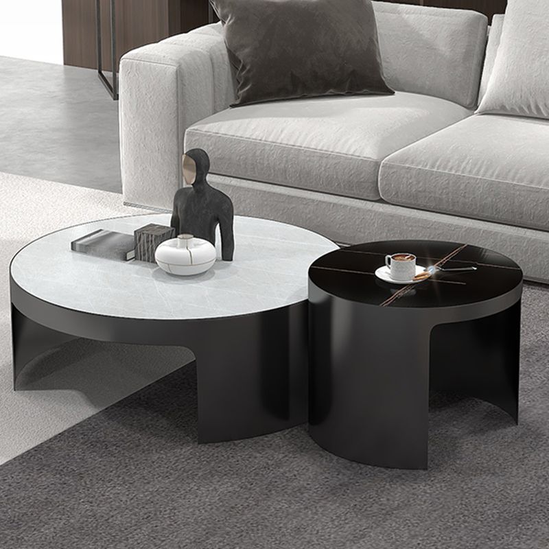 Sled 2 Nesting Coffee Table Contemporary Round Stone Cocktail Table