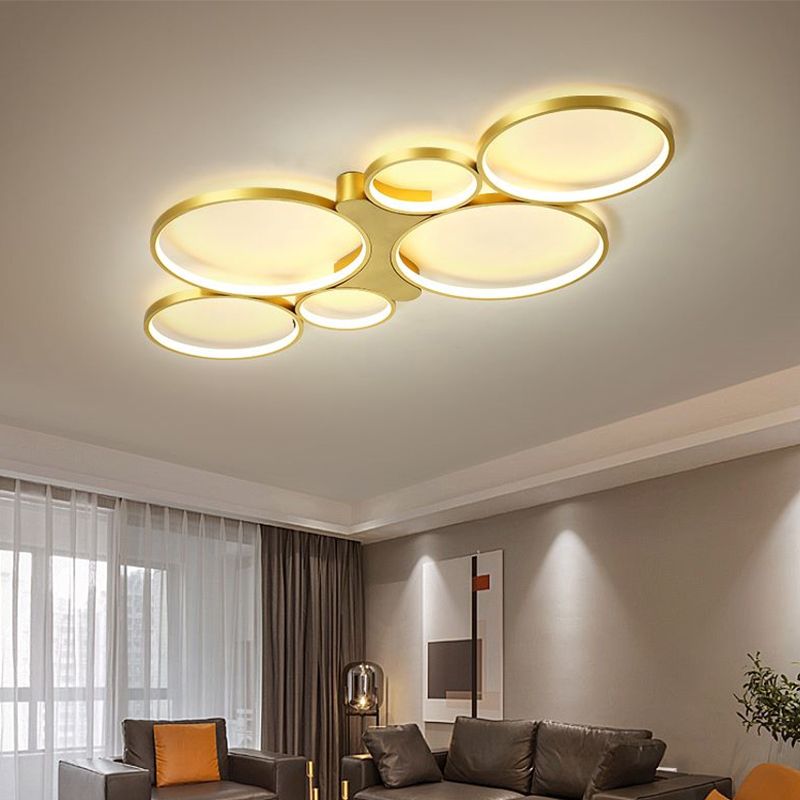 Ronde/vierkante woonkamerplafondlamp Metaal 6-lichts eigentijds inbouw in zwart/goud, warm/wit licht