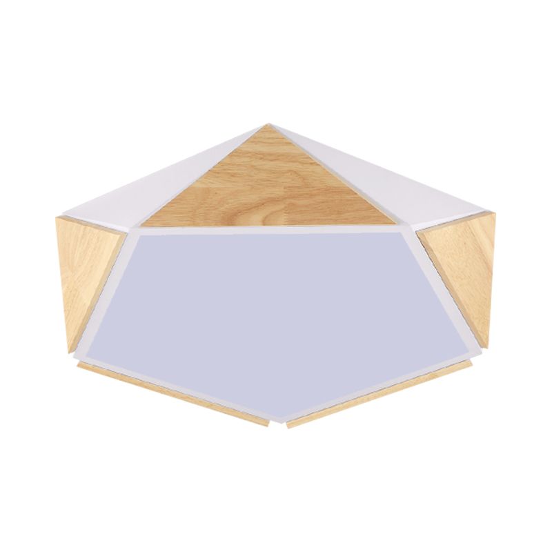 Flat Pentagon Ceiling Mount Light Macaron Stylish Wood LED Flush Light for Kids Bedroom