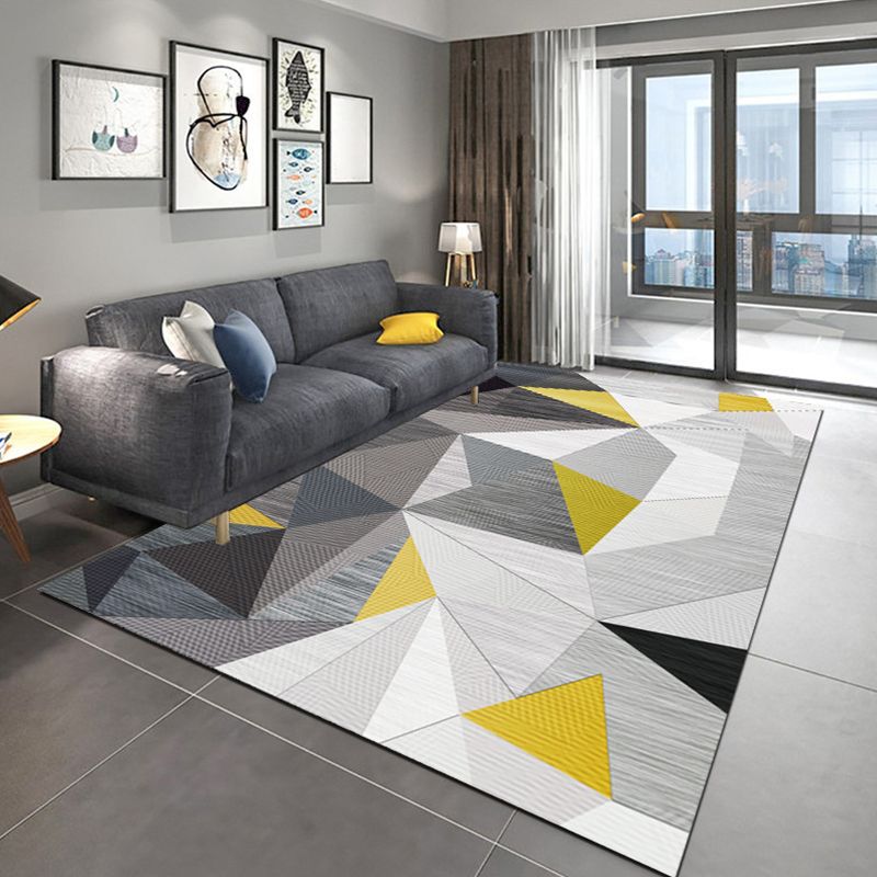 Minimalism 3D Geometric Printed Rug Multicolor Polyester Rug Washable Anti-Slip Backing Stain Resistant Rug for Great Room