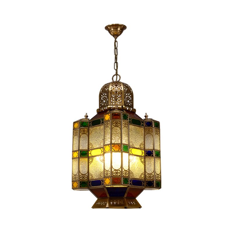 Art Deco Lantern Ceiling Lamp 6-Bulb Metal Chandelier Pendant Light in Brass for Restaurant
