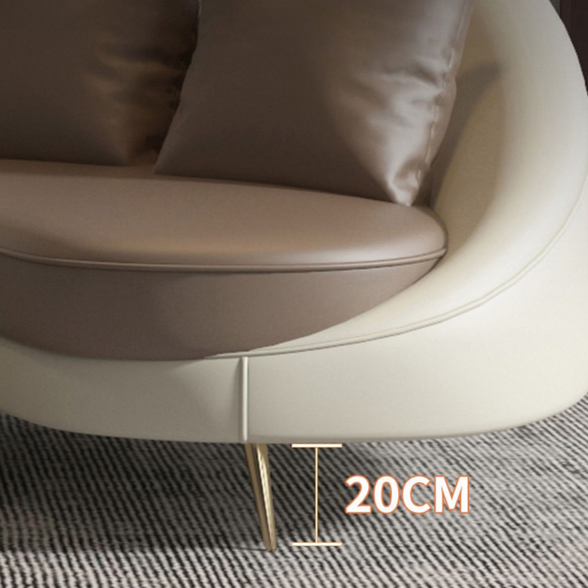 Faux Leather Curved Sofa Contemporary Sloped Arm Sofa for Living Room