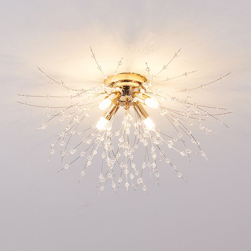 Unique Shape Crystal Flush Light Modern Style Multi Lights Flush Mount Fixture