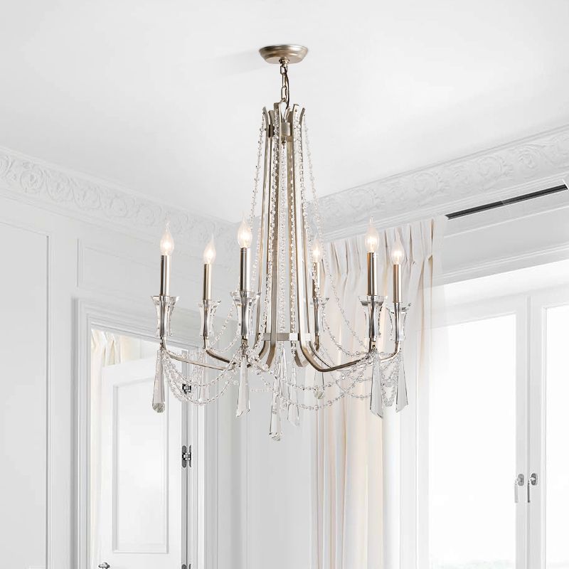 Candlestick Chandelier Rustic Nickel Finish Metal Pendant Light with Crystal Decoration