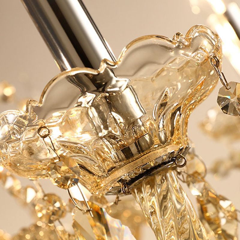 Lustre de style européen Light Gold Crystal Multi-Head Pendant Light pour le salon