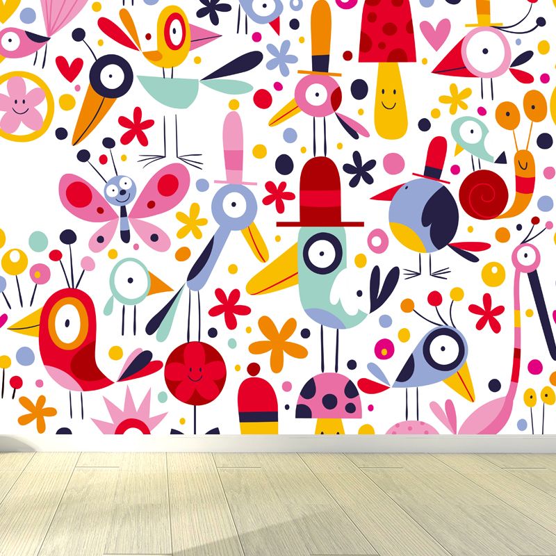 Colorful Flower Print Mural Decal Moisture Resistant Cartoon Nursery Wall Covering