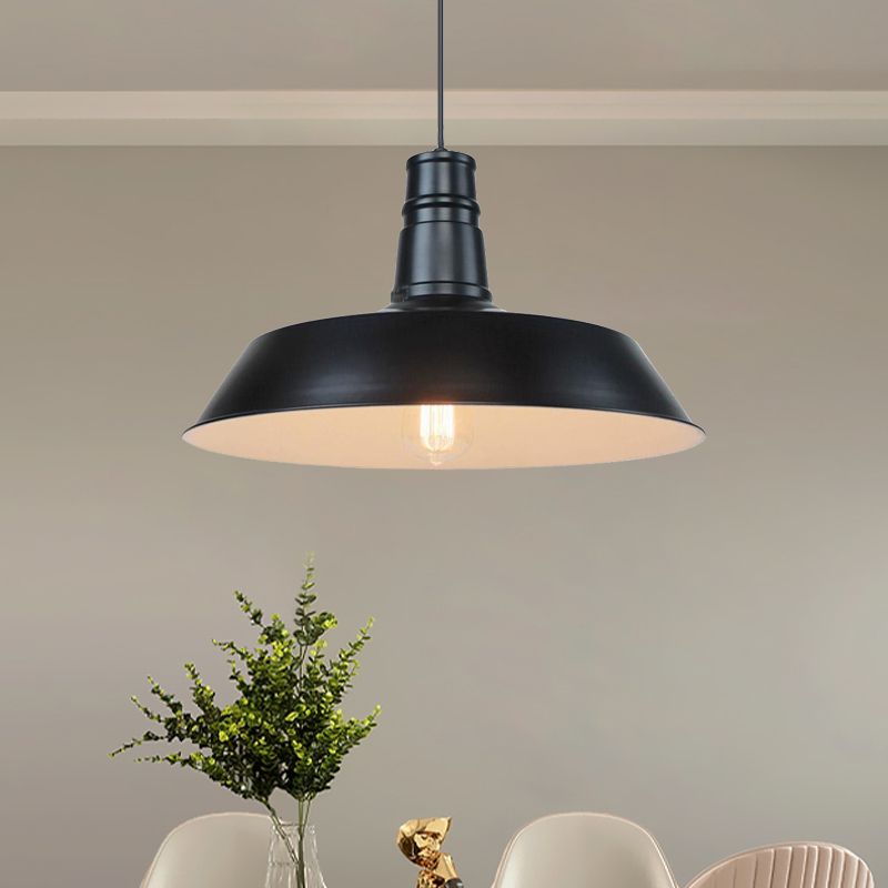 10"/14" W Vintage Barn Pendant Lamp 1 Bulb Aluminum Ceiling Fixture in Black/White/Red for Dining Room