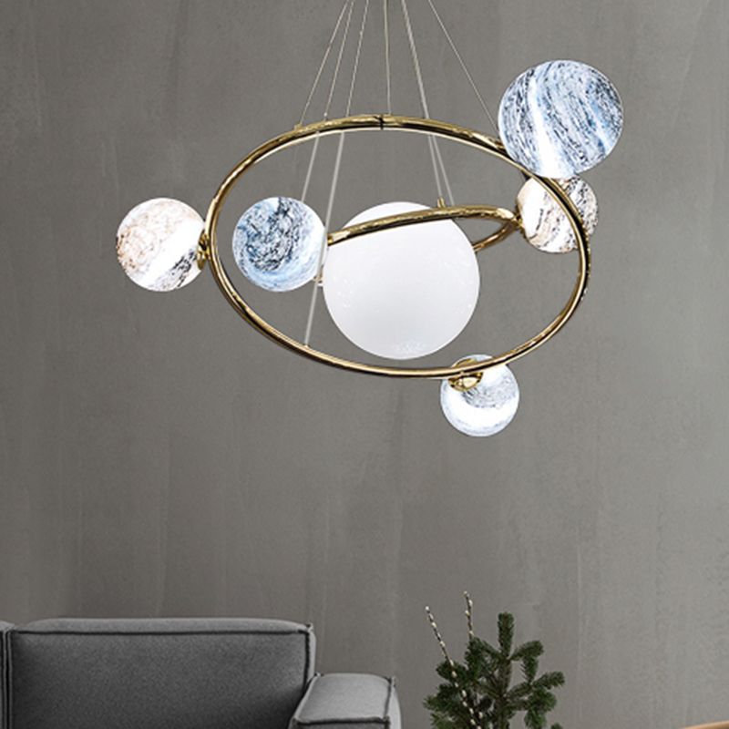 Universe Planet Pendant Light Creative Cool Glass Chandelier in Gold for Cloth Shop
