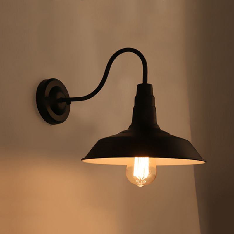 Cone Sconce Lamp Industrial Antique Metal 1-Light Wall Sconce Lighting in Black