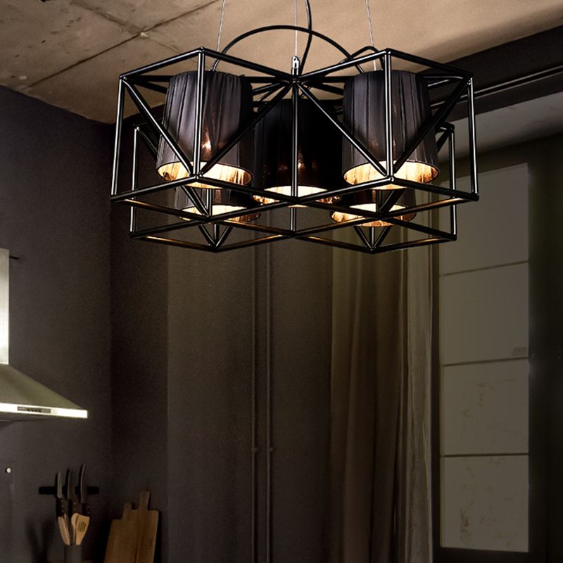 Light sospensione in tessuto a 5 bulbina industriale Black Black Cucina Lampadella illuminazione
