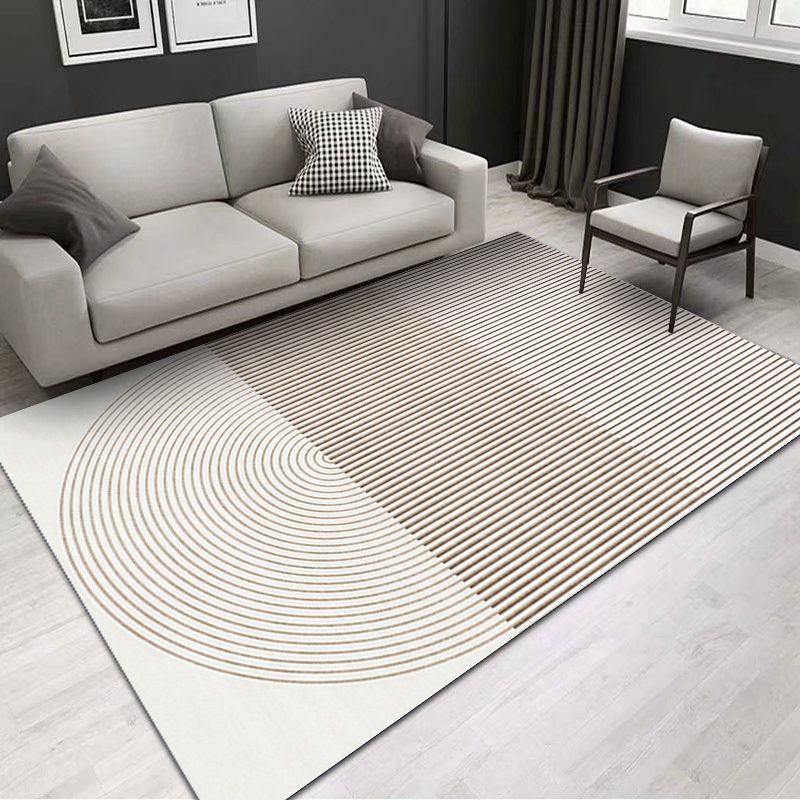 Beige Modern Carpet Polyester Line Carpet Non-Slip Backing Carpet for Drawing Room