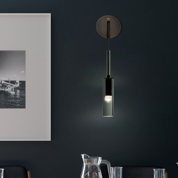 Half Cylinder Shade Crystal Wall Sconce Modern 1 Light Wall Mount Light Fixture in Black