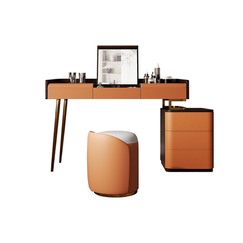 Glam Make-up Vanity Flip-Top Leather 5-Drawers Mirror Vanity Set