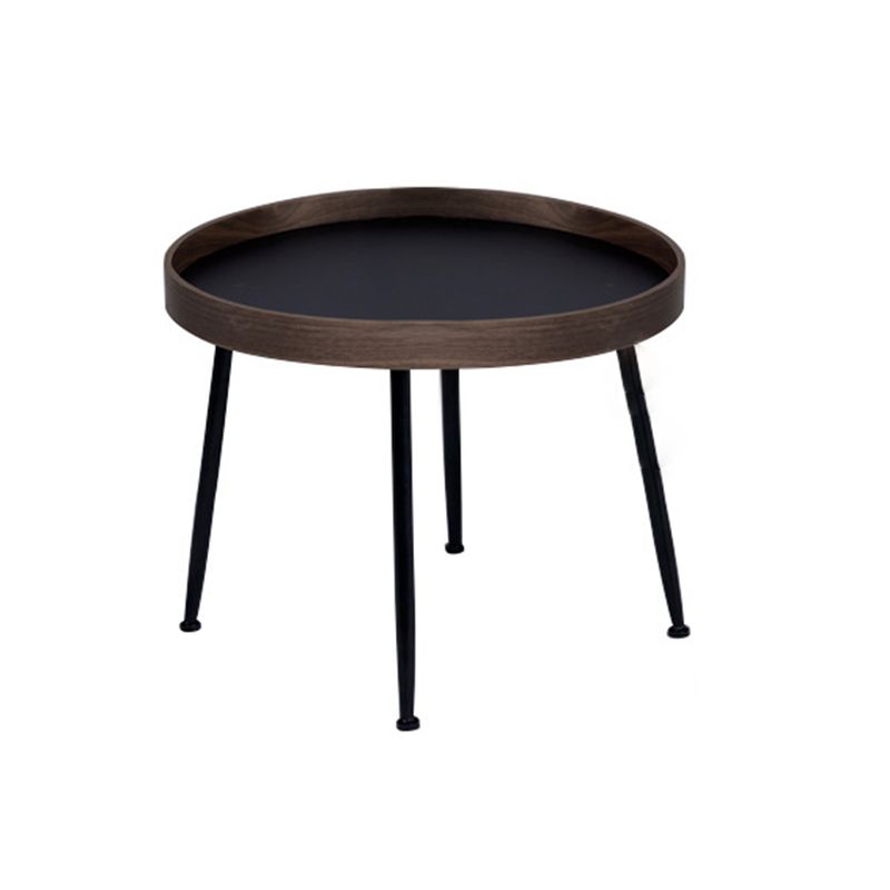 Round Wooden Coffee Table Black Tray Top Cocktail Table with 4 Legs