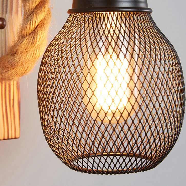 Aplique de pared industrial vintage 1 luz de aplique de cuerda natural para bar cafetería
