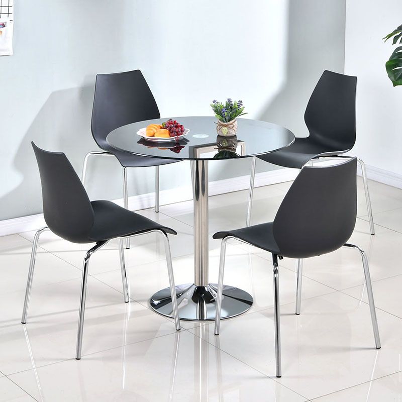 Contemporary Round Dining Room Table Tempered Glass Table with Tulip Base