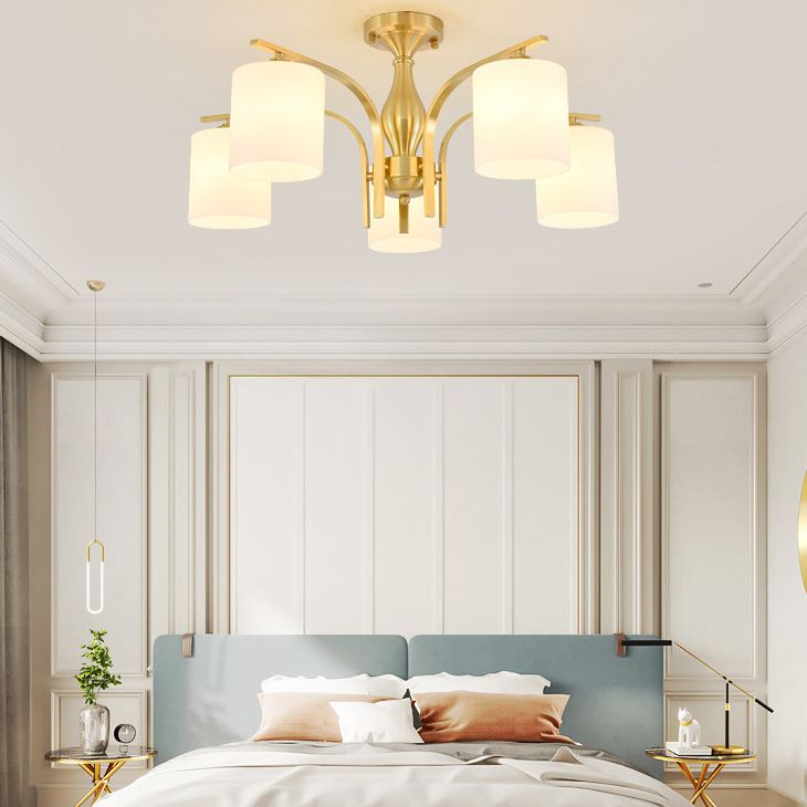 Modern Style Chandelier Light Fixture Gold Cylinder Chandelier Light Fixture with Glass Shade
