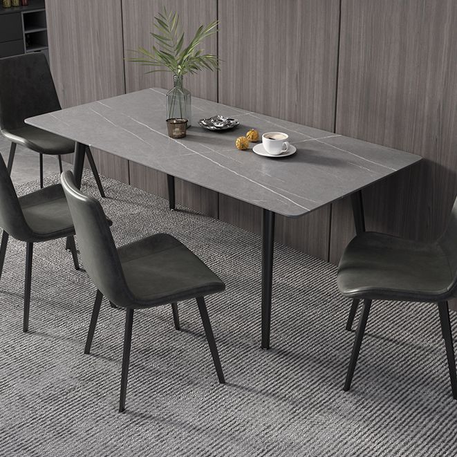 Industrial Style Dining Table Rectangle Sintered Stone 4 Legs Table with Black Frame