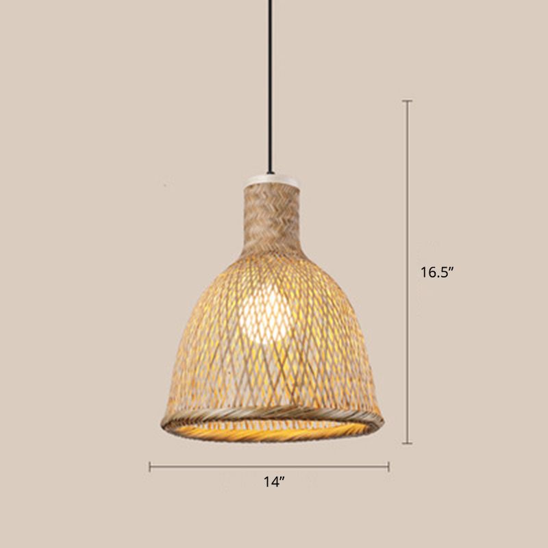 Wood Woven Suspension Lighting Minimalist Single Bamboo Pendant Ceiling Light for Restaurant