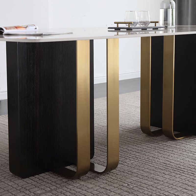 Luxury Sintered Stone Top Table Rectangle Table with Double Pedestal in Black