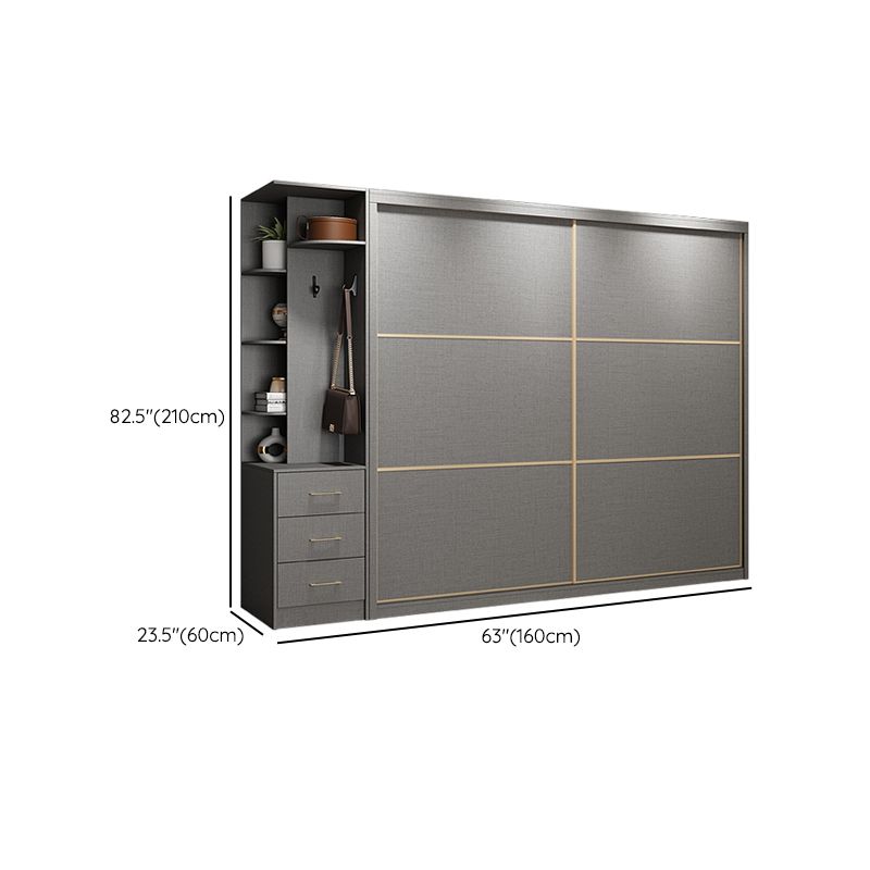 Contemporary Style Gray Colour Wardrobe Wooden Cloth Rod Included Wardrobe Closet