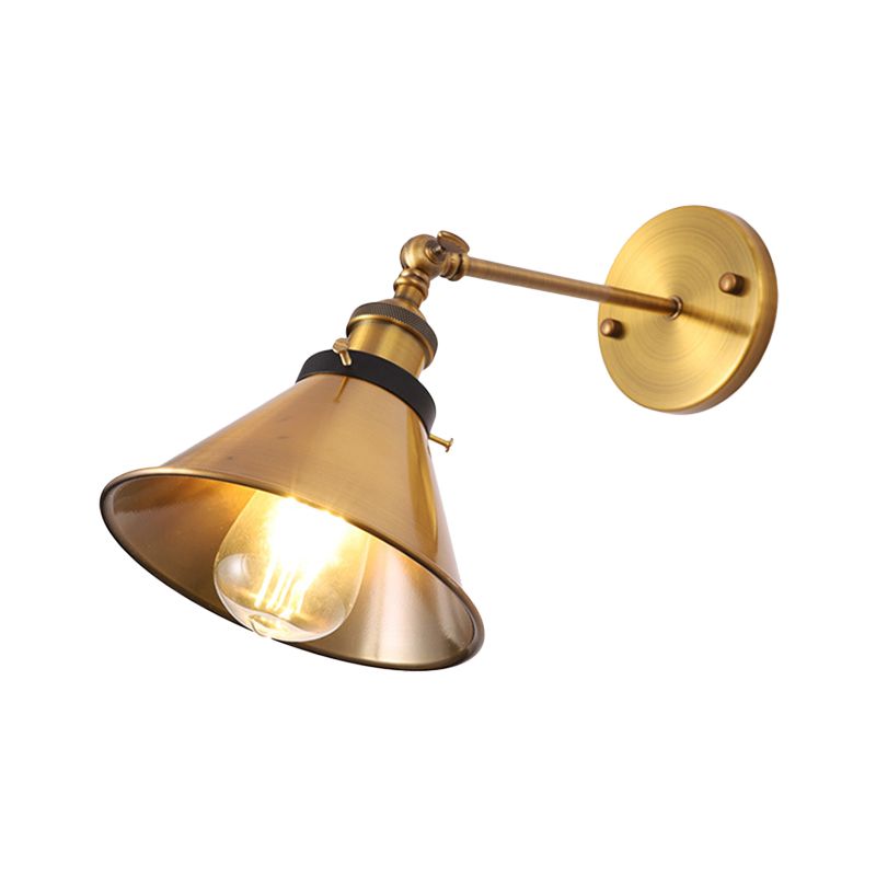 Rotatable Barn/Cone Shade Wall Lamp Industrial Style Metal 1 Head Wall Lighting Fixture in Brass for Kitchen